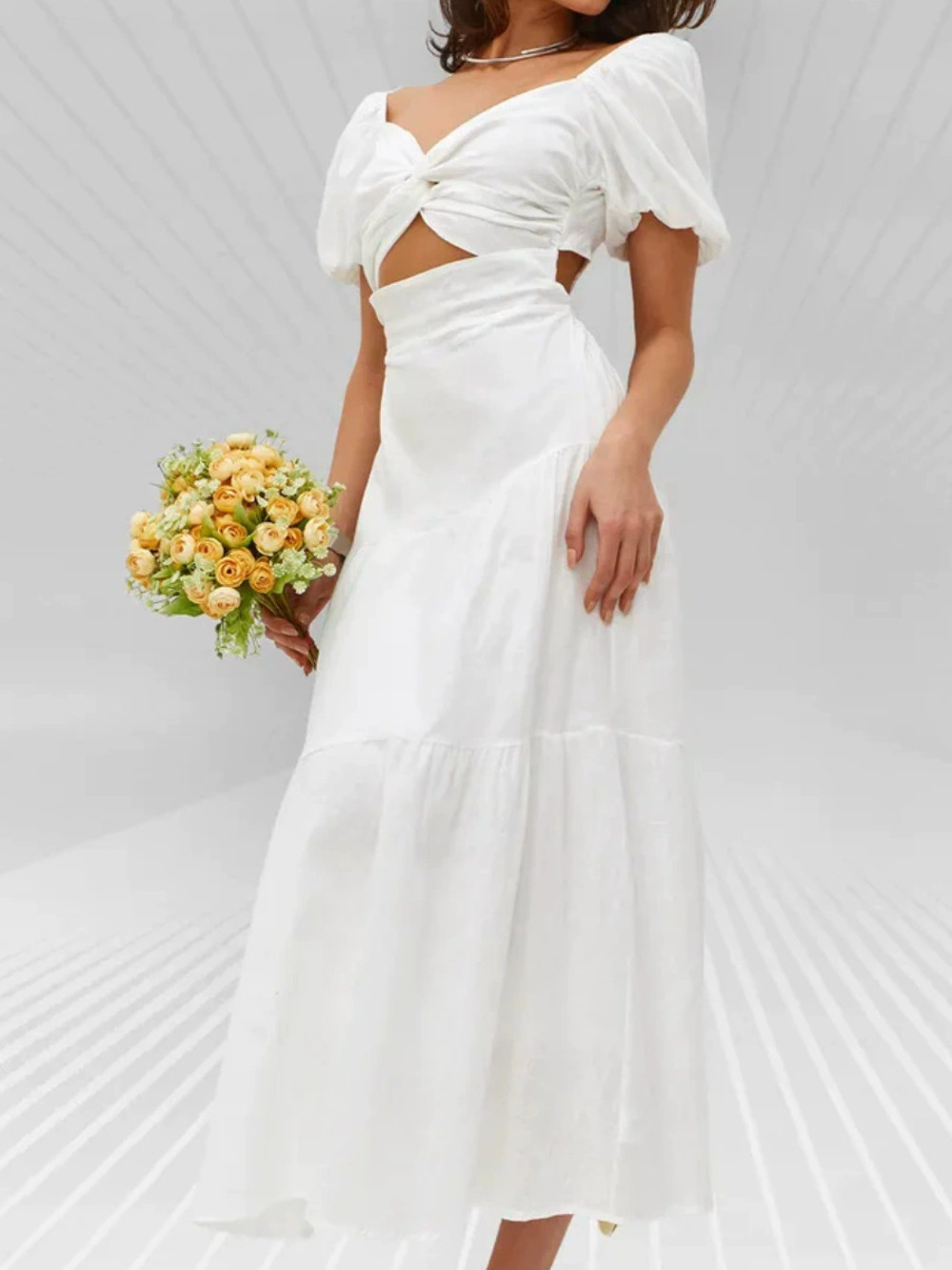 Zara Spring Summer White Cotton Cutout Long Dress